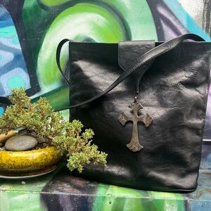 Jenny & the BOYS Leather Crossbody Messenger Bag with Metal Cross made in Italy